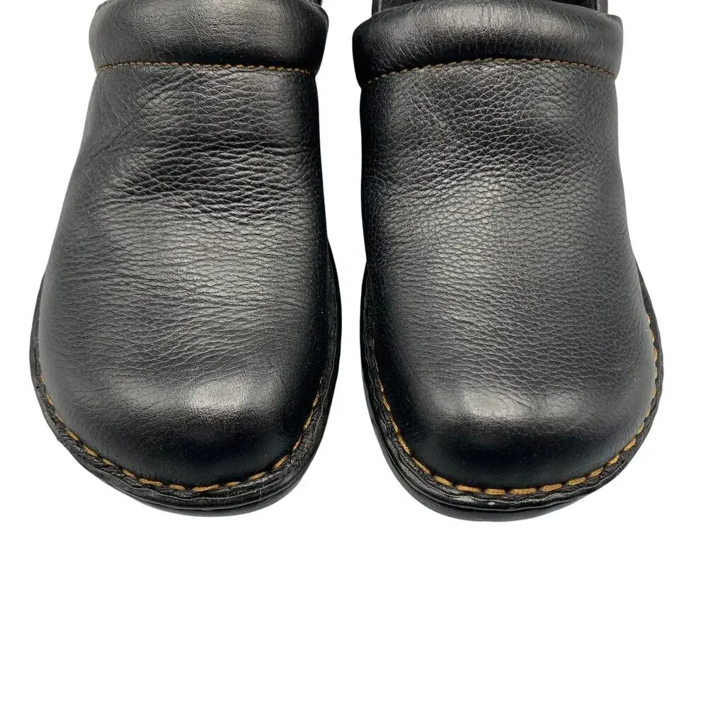 Born BOC Peggy Clogs Size 8 Pebbled Leather Slip On Casual Comfort Black Womens - Picture 7 of 11